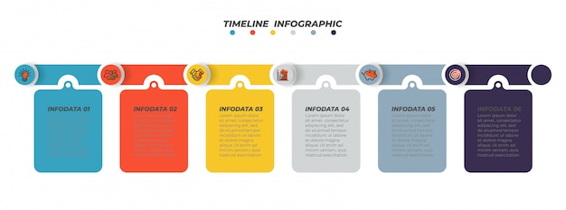 Presentatie infographic ontwerp vector met marketing pictogrammen en 6 stappen, opties of processen. vector sjabloon.