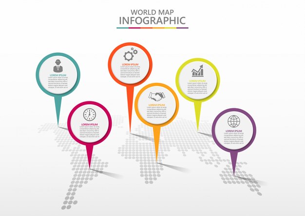 Presentatie infographic sjabloon voor zakelijke wereldkaart