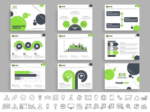 Presentatie sjabloon ingesteld met infographics.