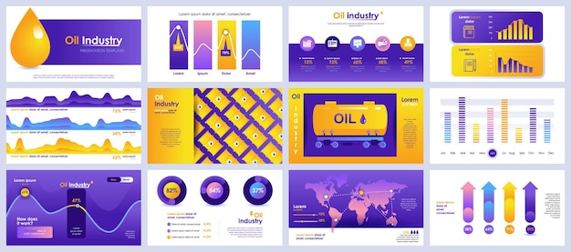 Presentatie van de olie-industrie schuift sjablonen van infographic elementen