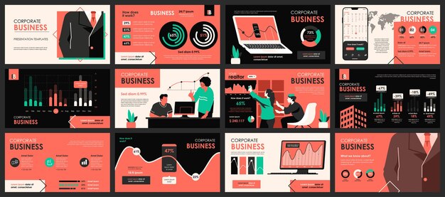 Vector presentatie van zakelijke vergaderingen schuift sjablonen van infographic elementen