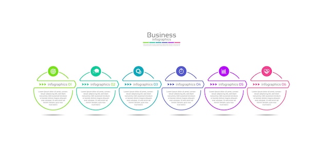 Presentatie zakelijke abstracte achtergrond infographic sjabloon cirkel kleurrijk met zes stappen