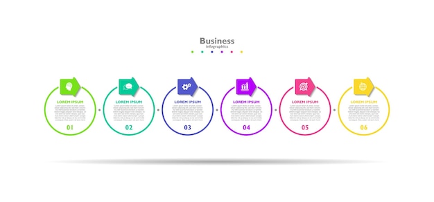 Presentatie zakelijke abstracte achtergrond infographic sjabloon cirkel kleurrijk met zes stappen