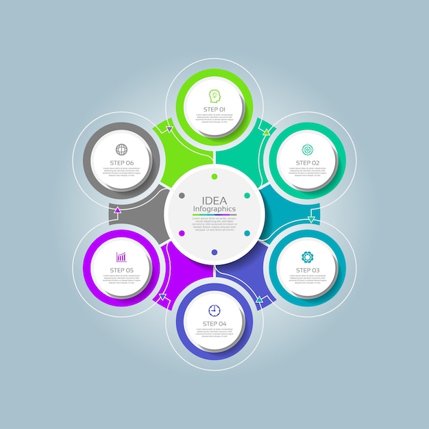 Presentatie zakelijke abstracte achtergrond infographic sjabloon cirkel met zes stappen