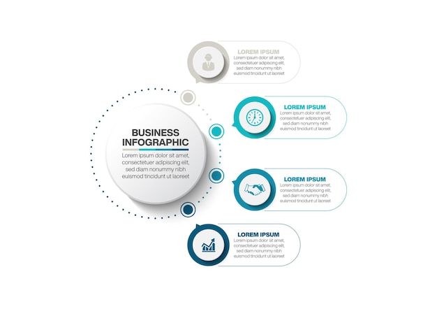 Presentatie zakelijke cirkel infographic sjabloon met 4 opties.