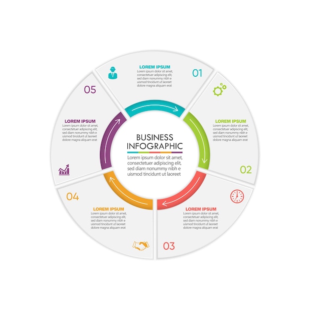 Presentatie zakelijke cirkel infographic sjabloon met 5 opties