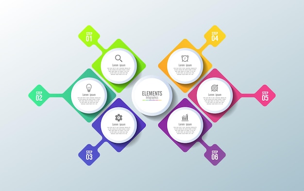 Presentatie zakelijke infographic abstracte achtergrondelementen kleurverloop met zes stappen