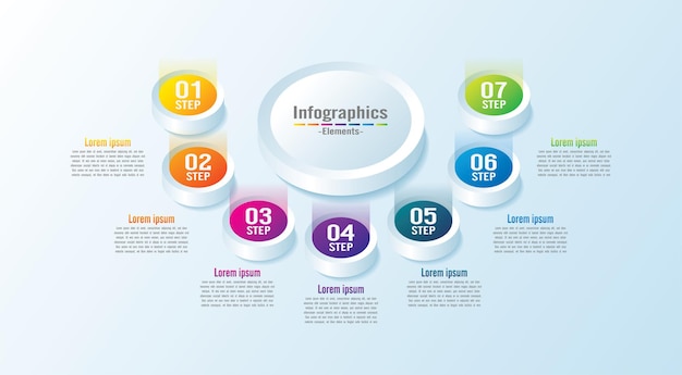 Presentatie zakelijke infographic sjabloon cirkel kleurrijke elementen met 7 stappen