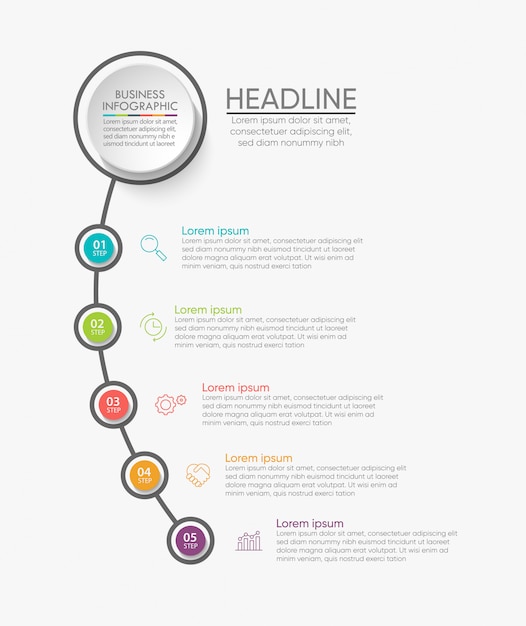 Presentatie zakelijke infographic sjabloon met 5 opties.