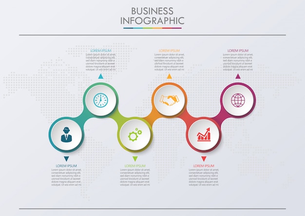 Presentatie zakelijke infographic sjabloon met 6 opties.