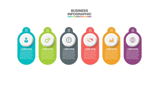 Presentatie zakelijke infographic sjabloon met 6 opties.