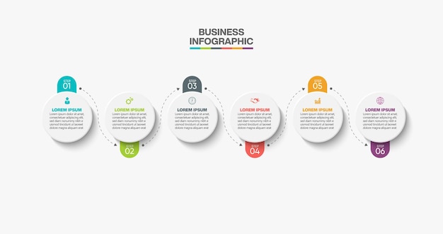 Presentatie zakelijke infographic sjabloon met 6 opties.