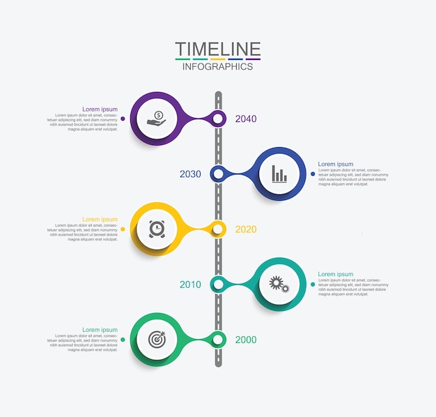 Presentatie zakelijke infographic tijdlijn met vijf stappen