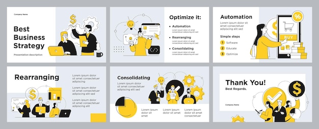 Фон макета презентации и слайдов желтый шаблон дизайна с деловыми людьми