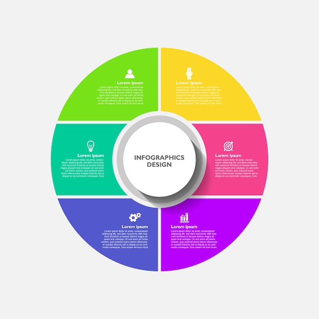 Cerchio del modello infographic del fondo astratto di affari di presentazione variopinto con sei step