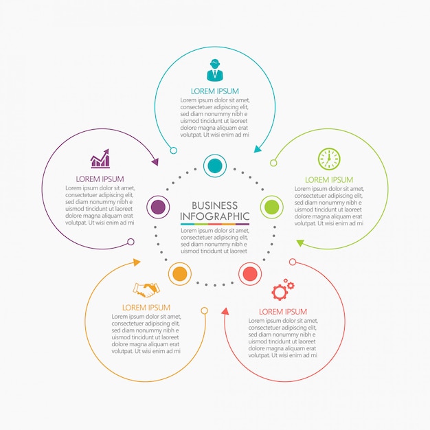 Presentation business circle infographic template with 5 options.