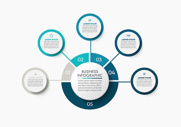 Presentation business circle infographic template with 5 options.