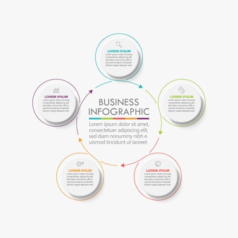 Presentazione modello di infografica cerchio aziendale con 5 opzioni.