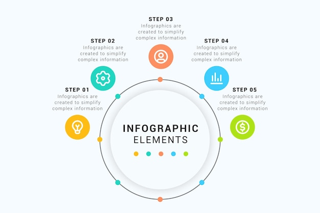 다섯 요소 벡터 일러스트와 함께 프레젠테이션 비즈니스 서클 인포 그래픽 템플릿