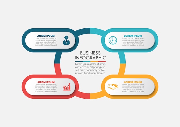 Presentazione modello di infografica cerchio aziendale con opzioni.