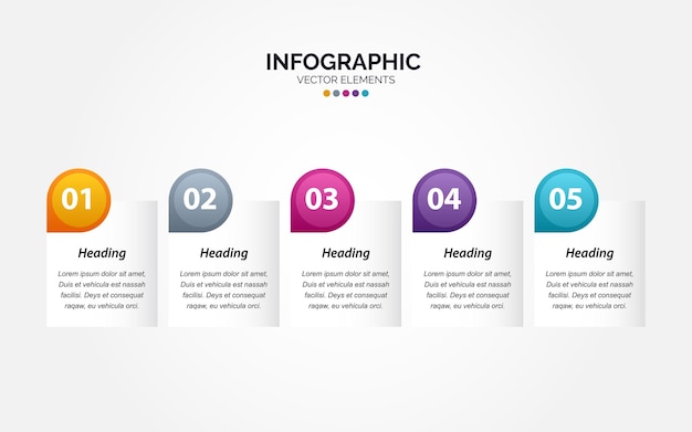 Presentazione aziendale modello di infografica orizzontale con 5 opzioni