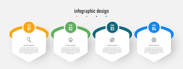 Modello professionale elegante di progettazione infografica aziendale di presentazione con 4 passaggi vettore premium