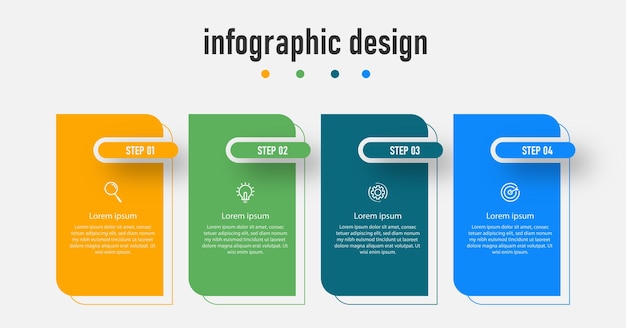 Modello professionale elegante di progettazione infografica aziendale di presentazione con 4 passaggi vettore premium