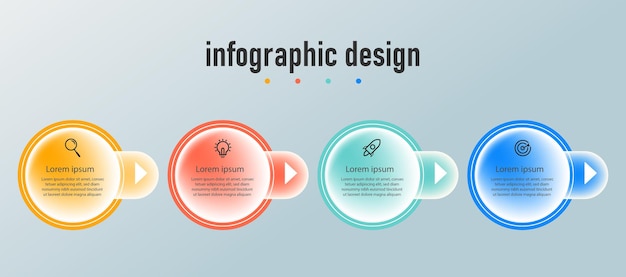 ベクトル 4つのオプションまたはステップを備えたプレゼンテーションビジネスインフォグラフィックデザイン透明ガラステンプレート