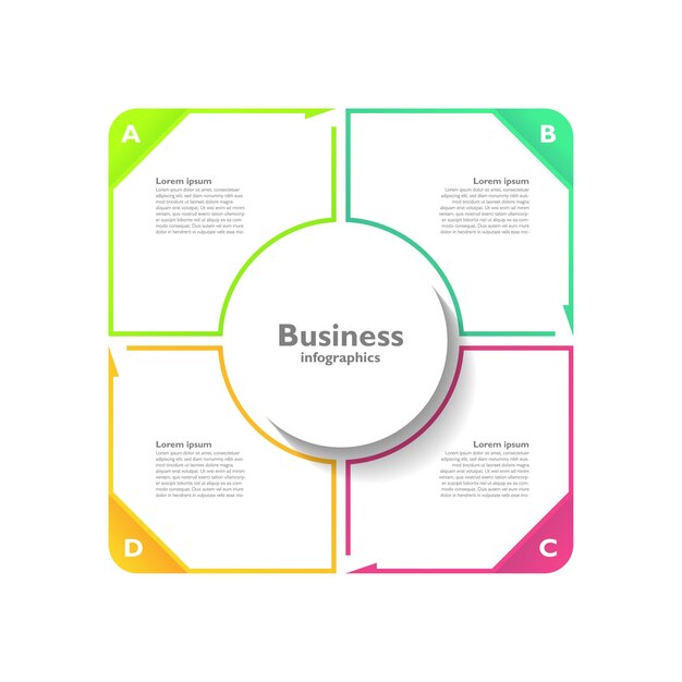 Modello piatto di presentazione aziendale infografica colorato con quattro fasi