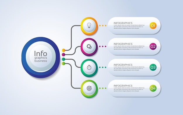 Cerchio del modello di infografica aziendale di presentazione colorato con quattro passaggi