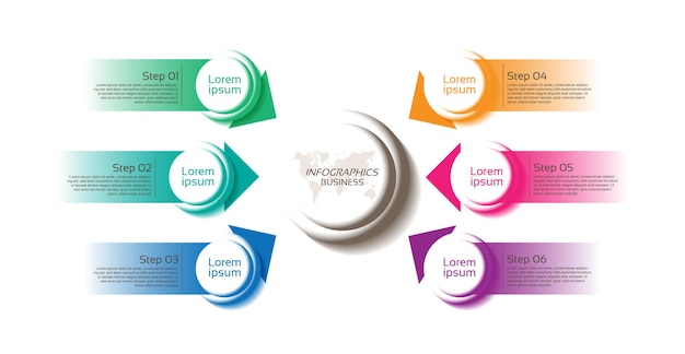 Презентация бизнес-инфографики шаблон красочная с шестью шагами