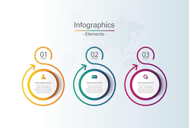 Modello di presentazione aziendale infografica con 3 passaggi