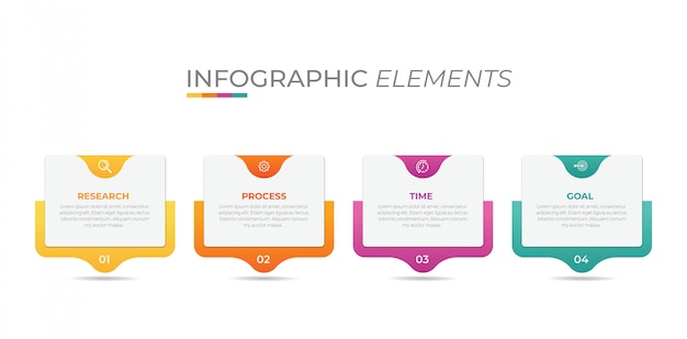 Modello di presentazione aziendale infografica con 4 opzioni.