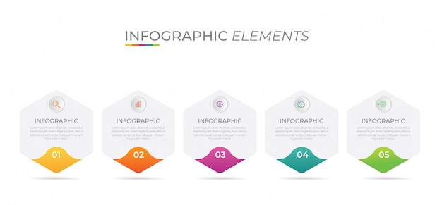 Modello di presentazione aziendale infografica con 5 opzioni.