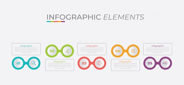 Modello di presentazione aziendale infografica con 5 opzioni.