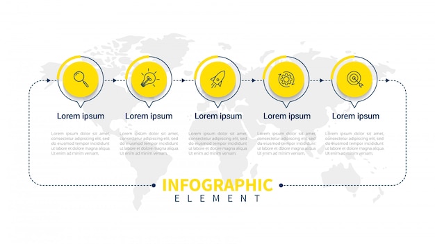 Modello di presentazione aziendale infografica con 5 opzioni.