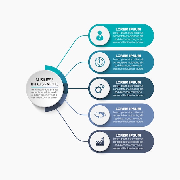 Modello di presentazione aziendale infografica con 5 opzioni