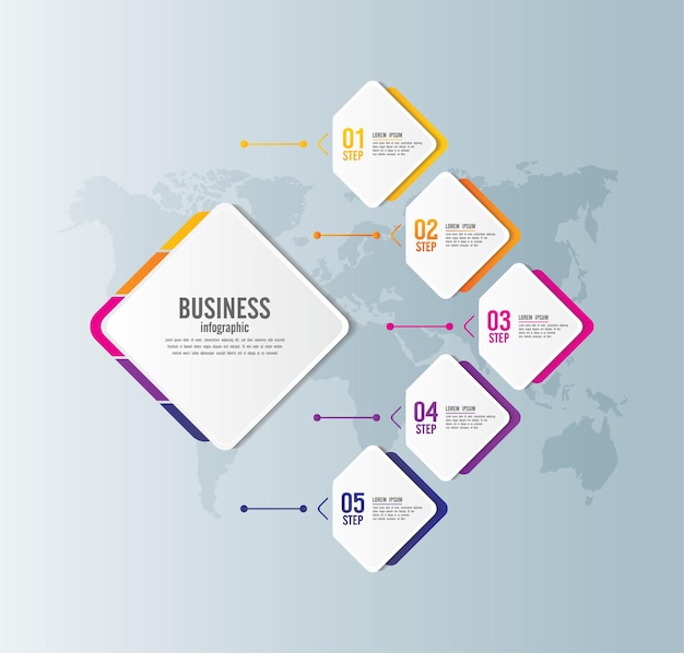 Modello di presentazione aziendale infografica con 5 passaggi