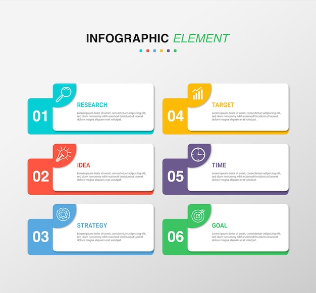 Vettore modello di infografia aziendale di presentazione con 6 opzioni modello di infografia