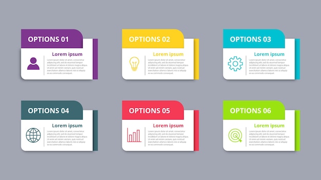 Шаблон бизнес-инфографики презентации с 6 вариантами. Векторная иллюстрация.