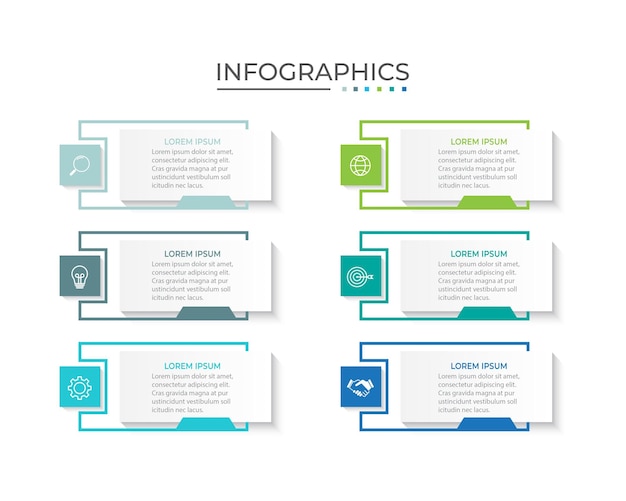 Presentation business infographic template with 6 options Vector illustration