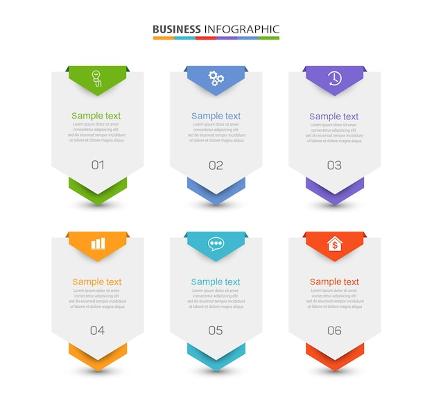 Вектор Презентационный бизнес-инфографический шаблон с 6 вариантами.