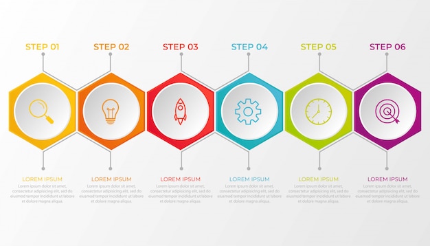 Vector presentation business infographic template with 6 options