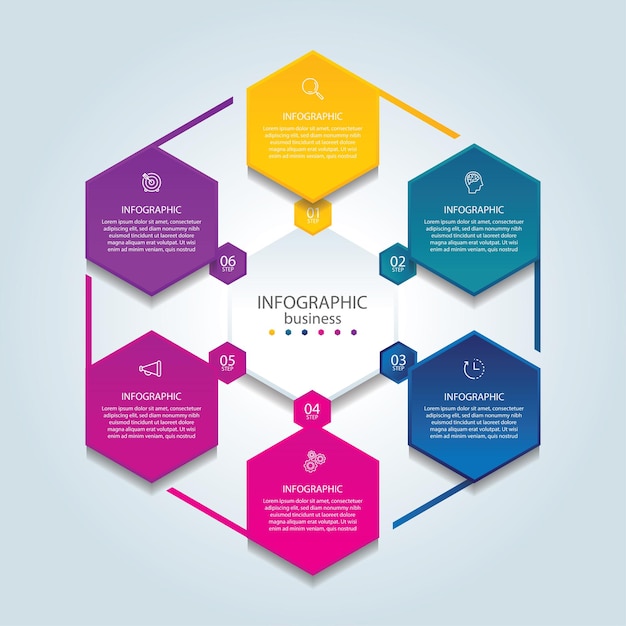 Шаблон бизнес-инфографики презентации с 6 шагами