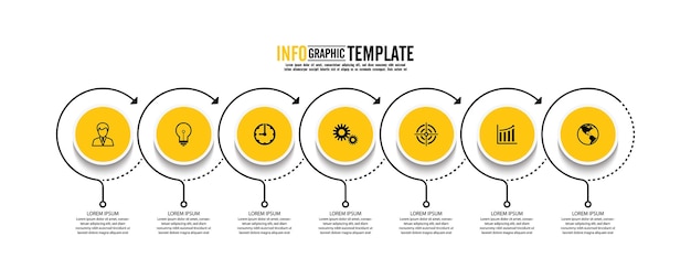 Modello di presentazione aziendale infografica con 7 passaggi