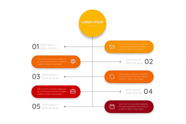 Презентация бизнес инфографики шаблон с пятью вариантами, этапами или процессами.