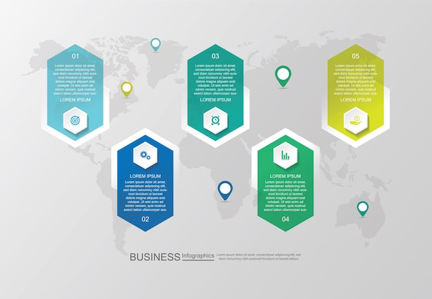 Шаблон бизнес-инфографики презентации с пятью шагами