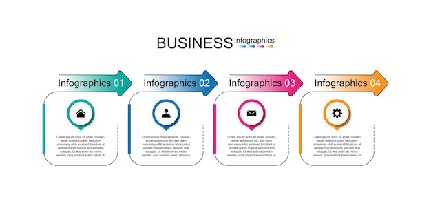 Modello di infografica aziendale di presentazione con quattro passaggi