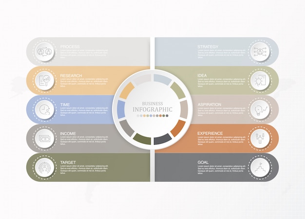 Presentation business infographic template with icons and 10 options or steps.