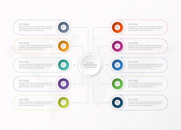 presentation business infographic template with icons and 10 options or steps.